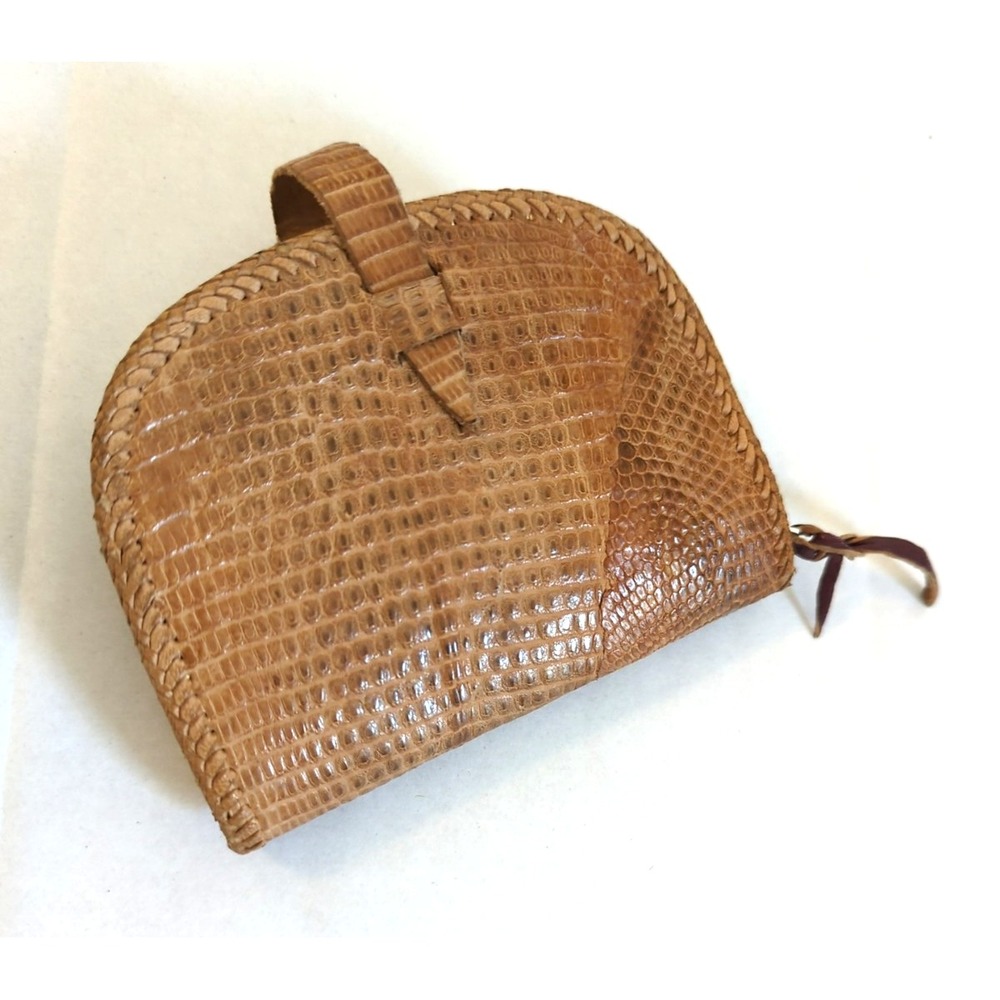 Vtg Crocodile Wallet 1940's Handmade Zipped Coin Bills Unique Retro Rare